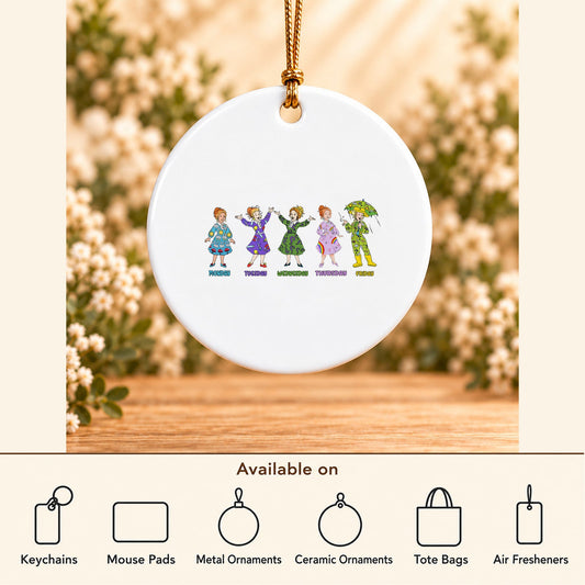 Days of the Week — Round Ceramic Ornament featured; available on keychains, mouse pads, metal ornaments, ceramic ornaments, tote bags and air fresheners