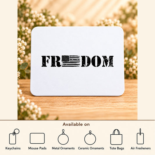 Freedom Flag — Rectangular Mouse Pad featured; available on keychains, mouse pads, metal ornaments, ceramic ornaments, tote bags and air fresheners