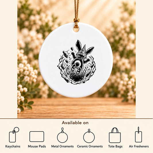 Down the Rabbit Hole — Round Ceramic Ornament featured; available on keychains, mouse pads, metal ornaments, ceramic ornaments, tote bags and air fresheners