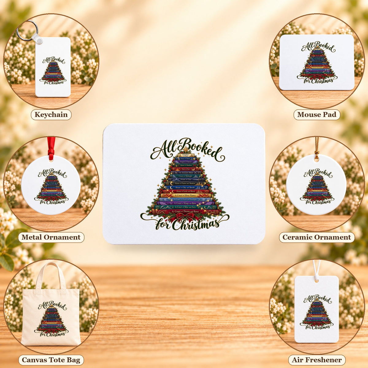 All Booked for Christmas - all six accessory options, Rectangular Mouse Pad featured