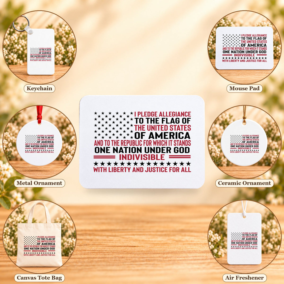 Pledge of Allegiance - all six accessory options, Rectangular Mouse Pad featured