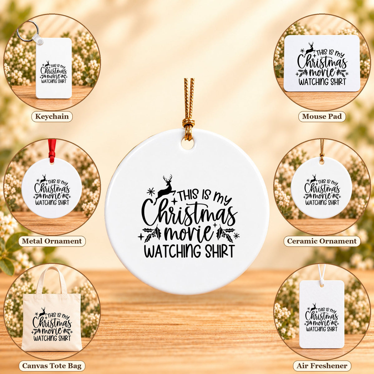 This Is My Christmas Movie Watching - all six accessory options, Round Ceramic Ornament featured