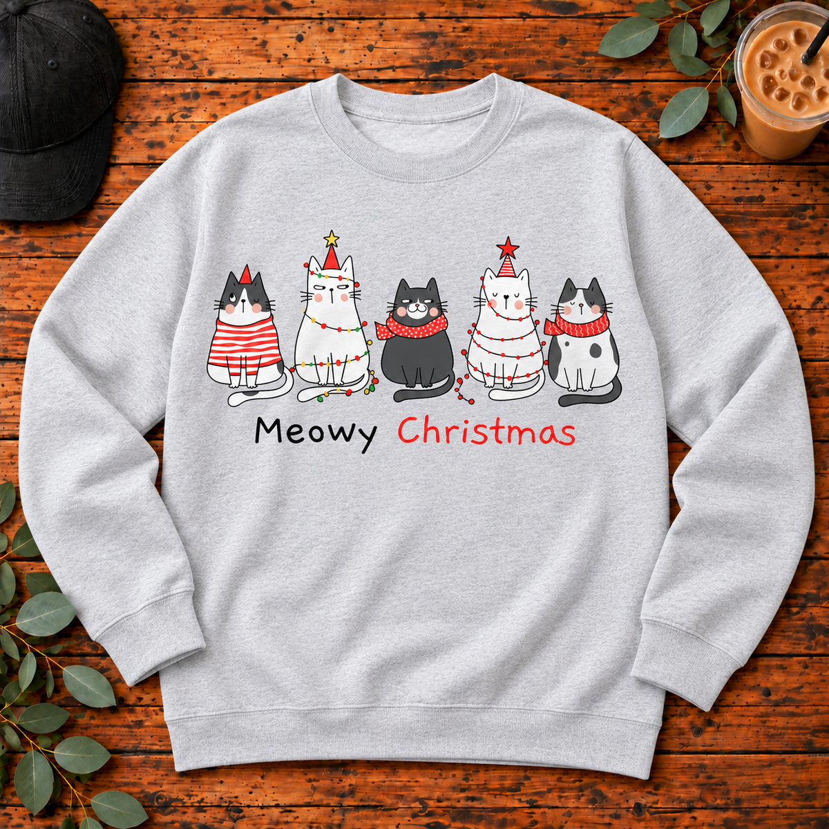 Meowy Christmas design on a single garment, Dobyns Family Creations