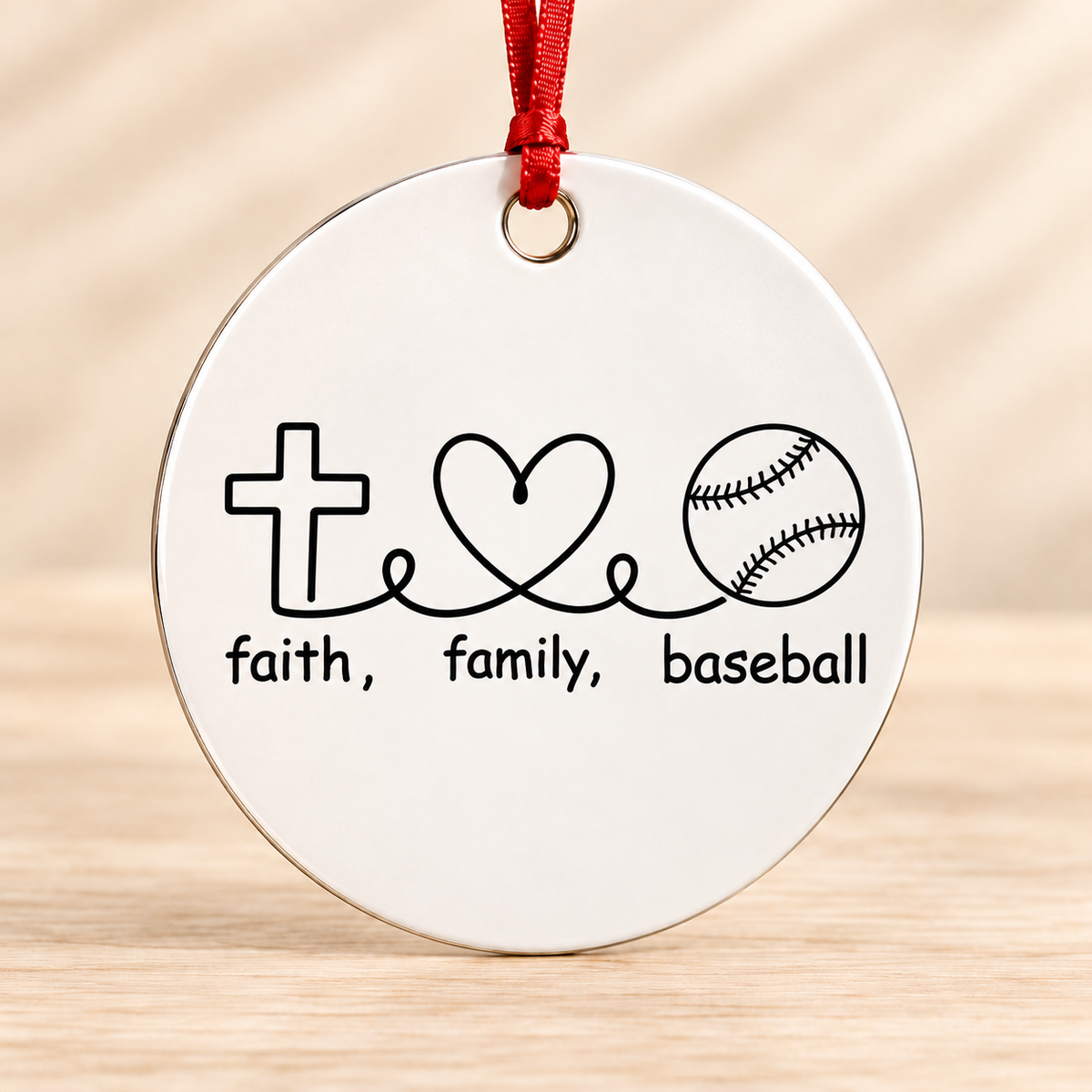 Faith Family Baseball — Round Metal Ornament