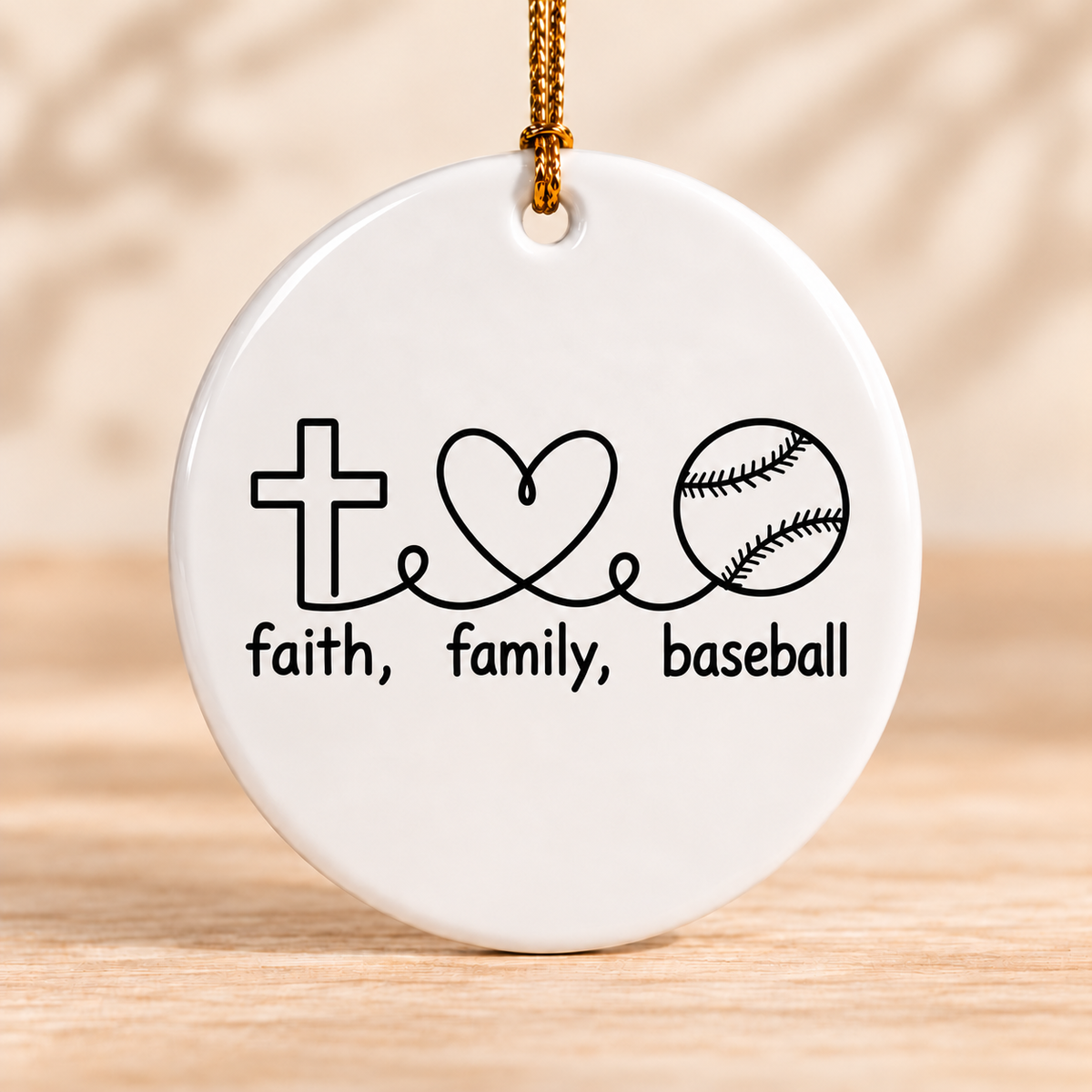 Faith Family Baseball — Round Ceramic Ornament