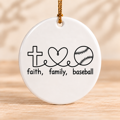 Faith Family Baseball — Round Ceramic Ornament