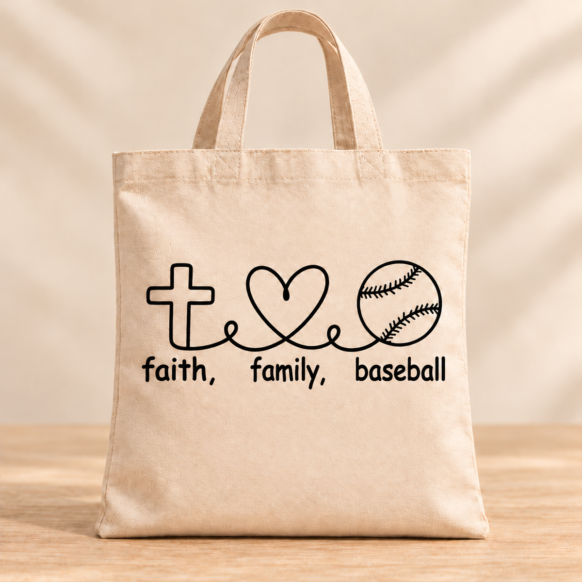 Faith Family Baseball — Beige Canvas Tote Bag
