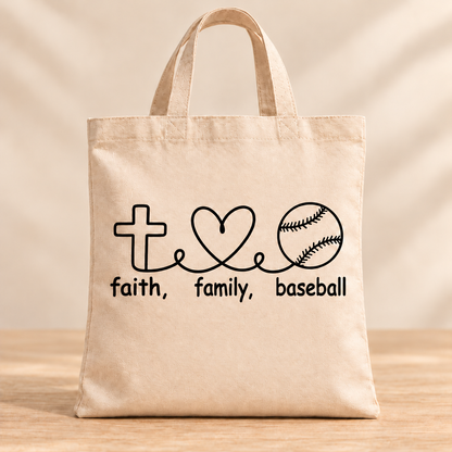 Faith Family Baseball — Beige Canvas Tote Bag