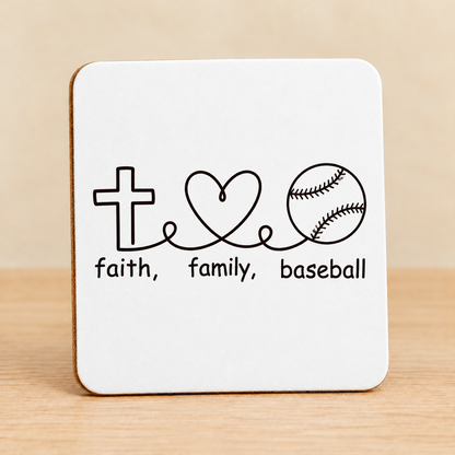 Faith Family Baseball — Square MDF Coaster