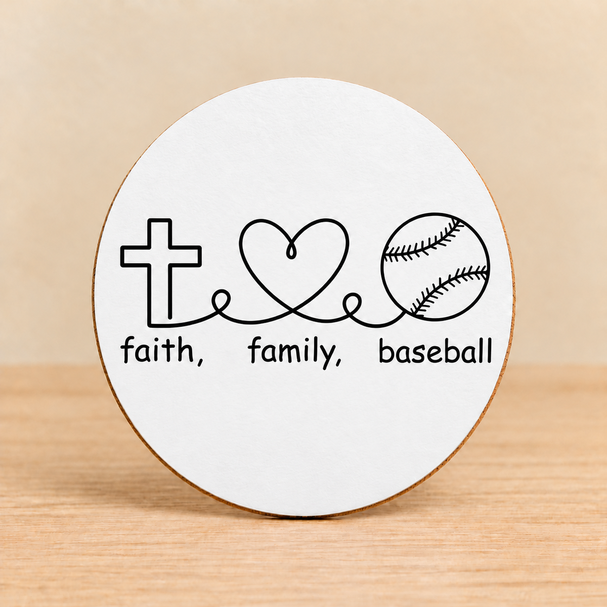 Faith Family Baseball — Round MDF Coaster