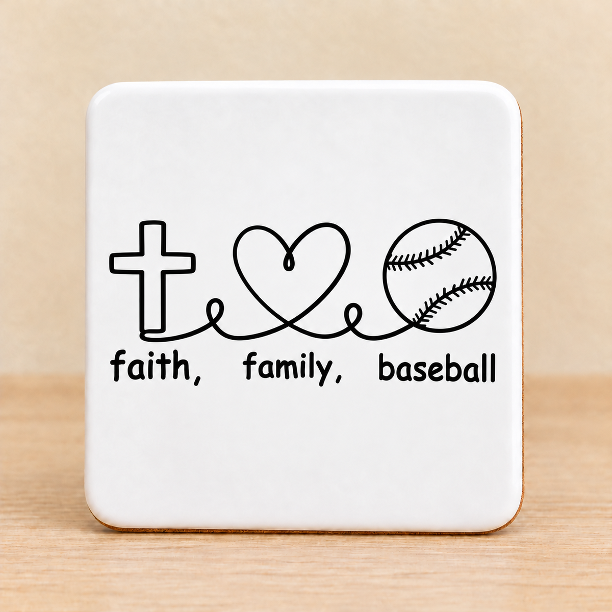 Faith Family Baseball — Square Ceramic Coaster