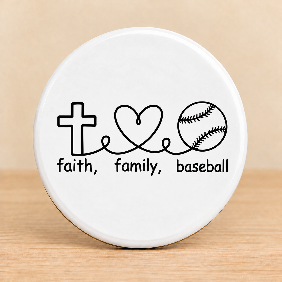 Faith Family Baseball — Round Ceramic Coaster