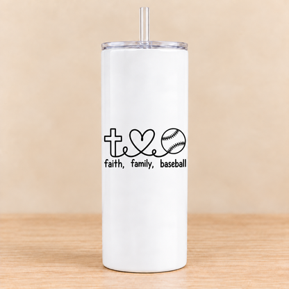Faith Family Baseball — 20 oz Skinny Tumbler
