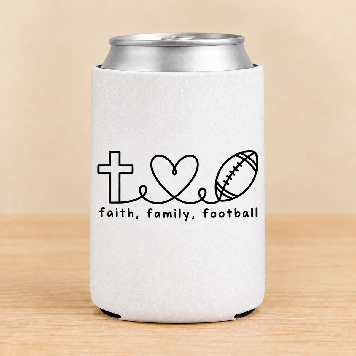 Faith Family Football — Regular Can Koozie
