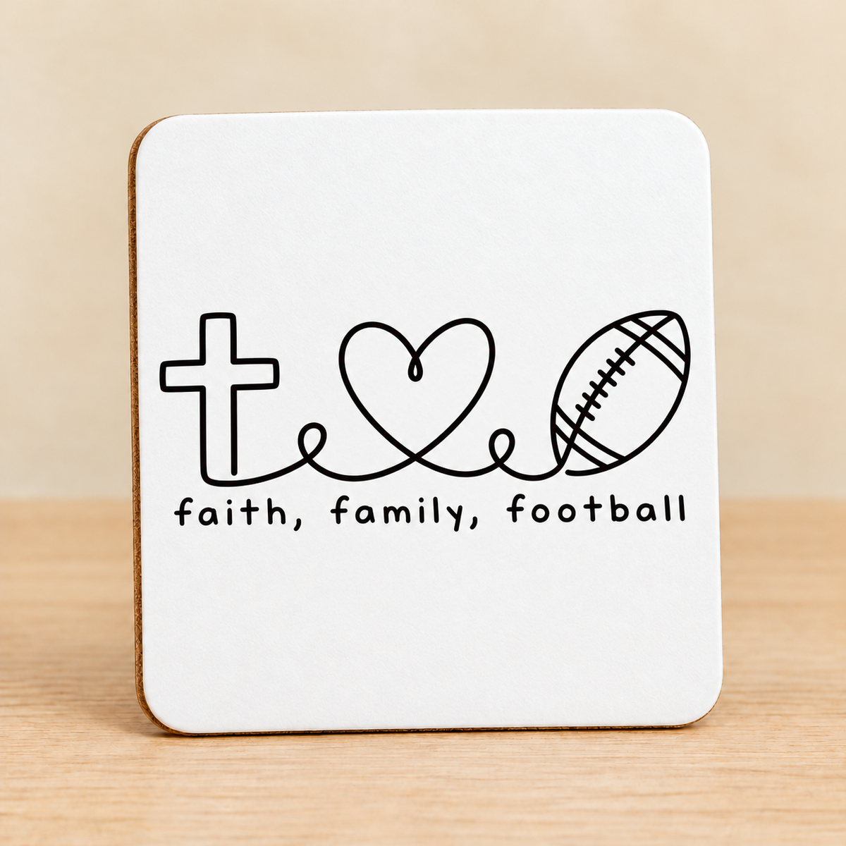 Faith Family Football — Square MDF Coaster