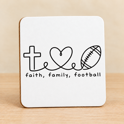 Faith Family Football — Square MDF Coaster