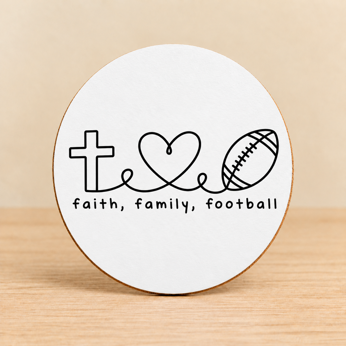 Faith Family Football — Round MDF Coaster