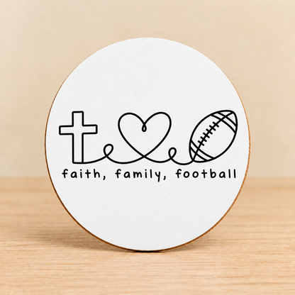 Faith Family Football — Round MDF Coaster