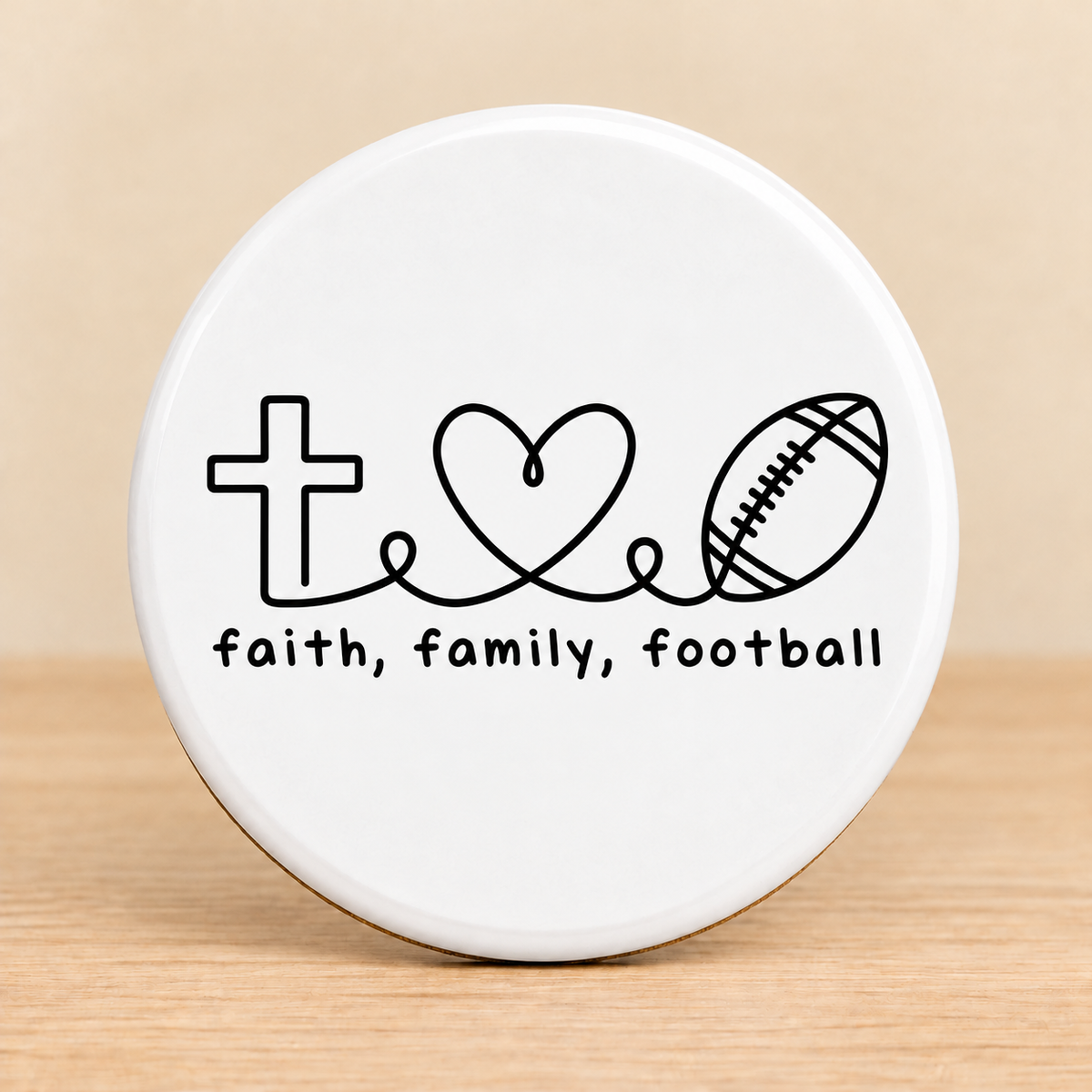 Faith Family Football — Round Ceramic Coaster