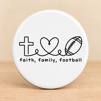 Faith Family Football — Round Ceramic Coaster