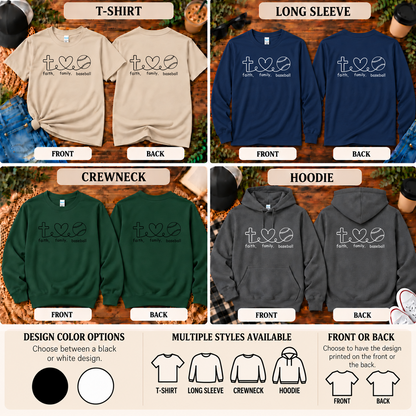 Faith Family Baseball Shirt, Crewneck & Hoodie | Christian Baseball Apparel