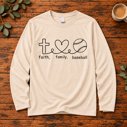 Faith Family Baseball Shirt, Crewneck & Hoodie | Christian Baseball Apparel