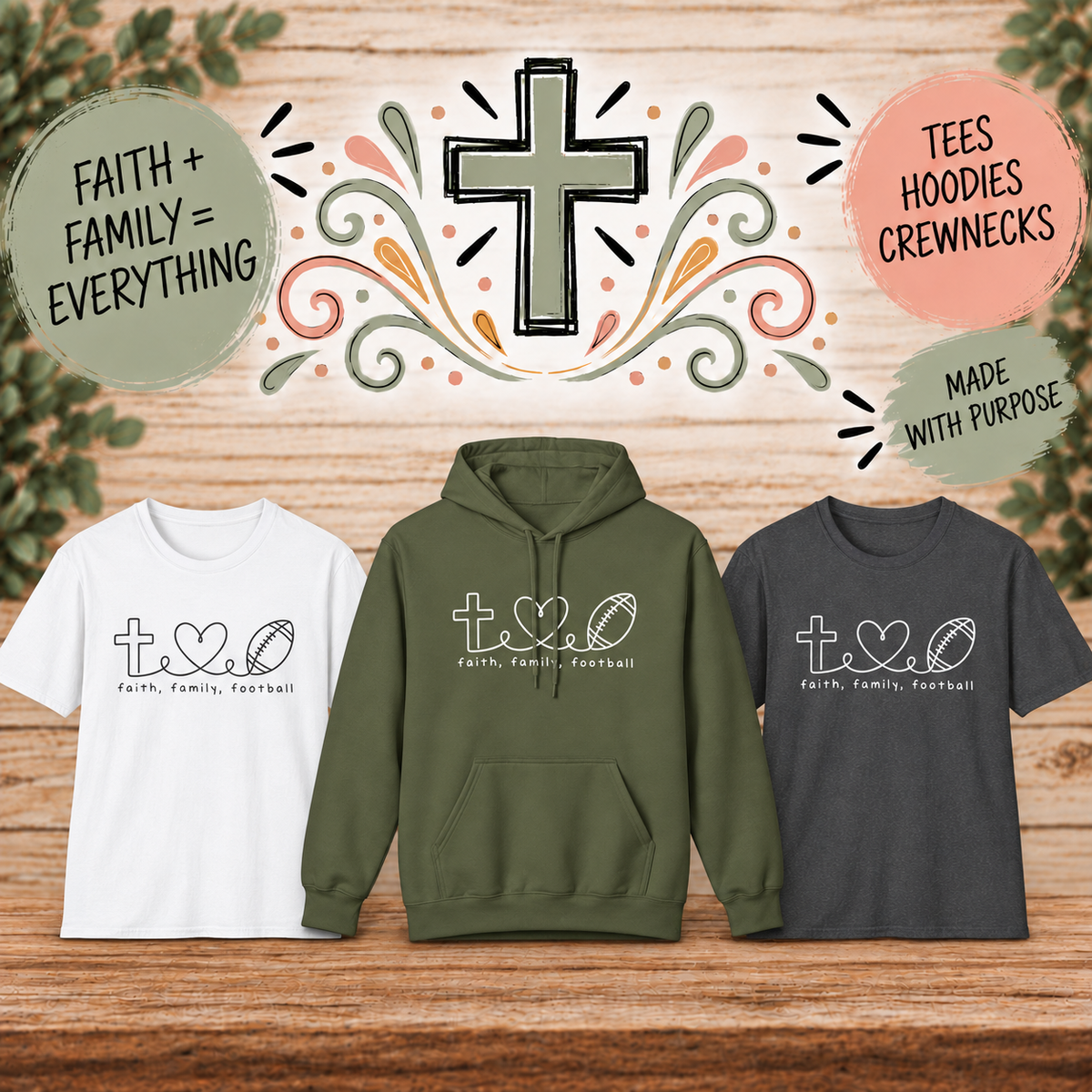 Faith Family Football | Christian Football Shirt, Crewneck & Hoodie