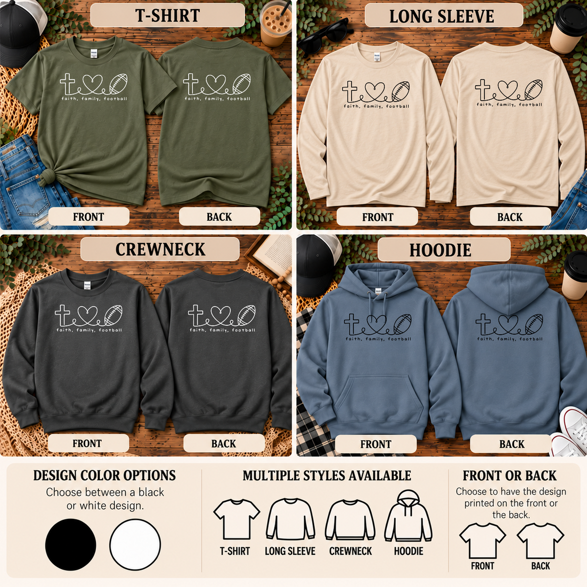 Faith Family Football Shirt, Crewneck & Hoodie | Christian Football Apparel