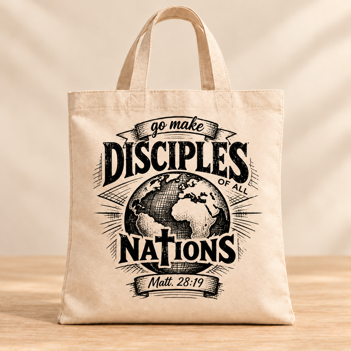 Go Make Disciples of All Nations — Beige Canvas Tote Bag