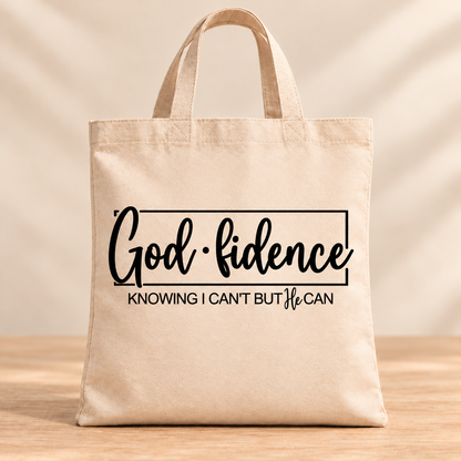 Godfidence — Beige Canvas Tote Bag