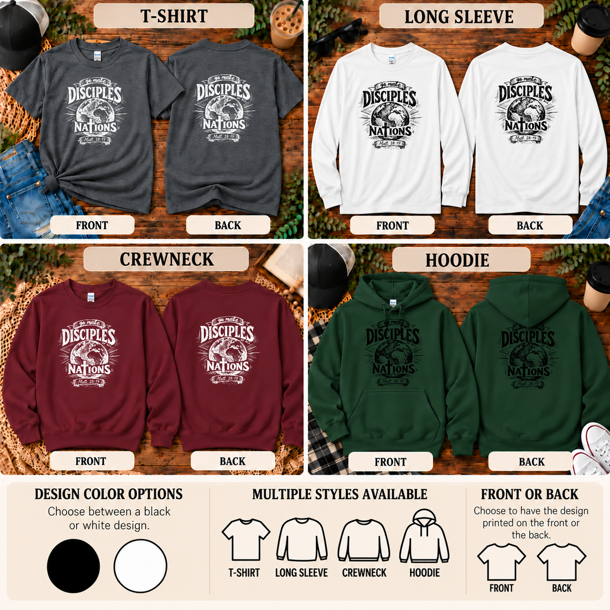 Go Make Disciples of All Nations | Matthew 28:19 Christian Shirt, Long Sleeve, Crewneck & Hoodie