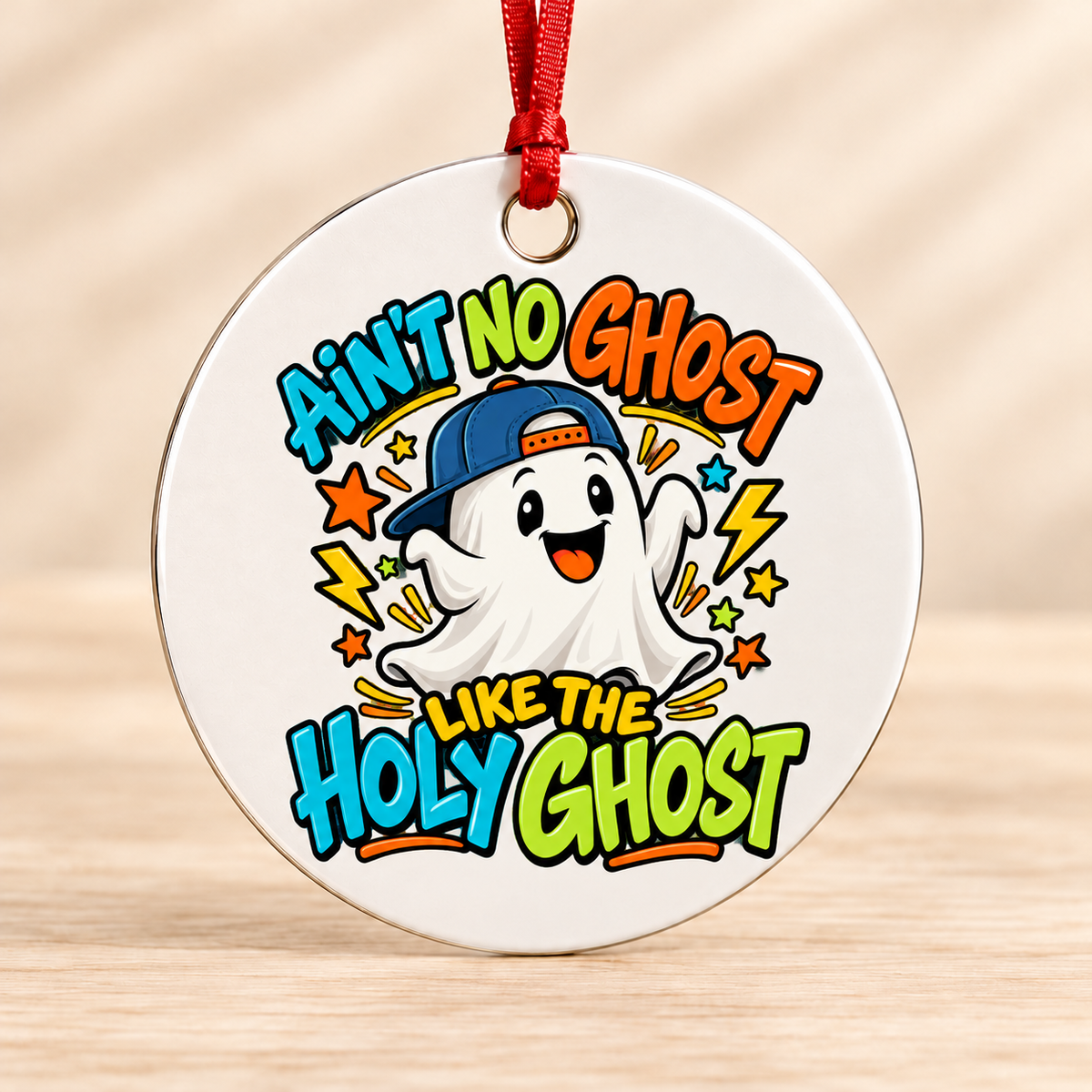 Ain’t No Ghost Like the Holy Ghost – Blue Cap — Round Metal Ornament