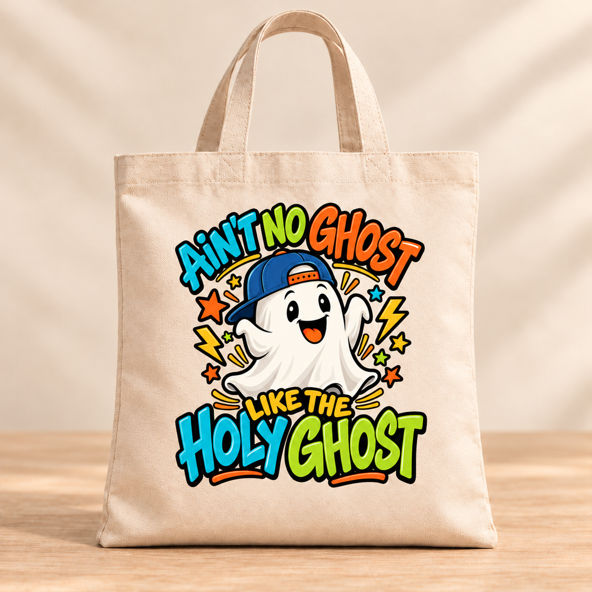 Ain’t No Ghost Like the Holy Ghost – Blue Cap — Beige Canvas Tote Bag