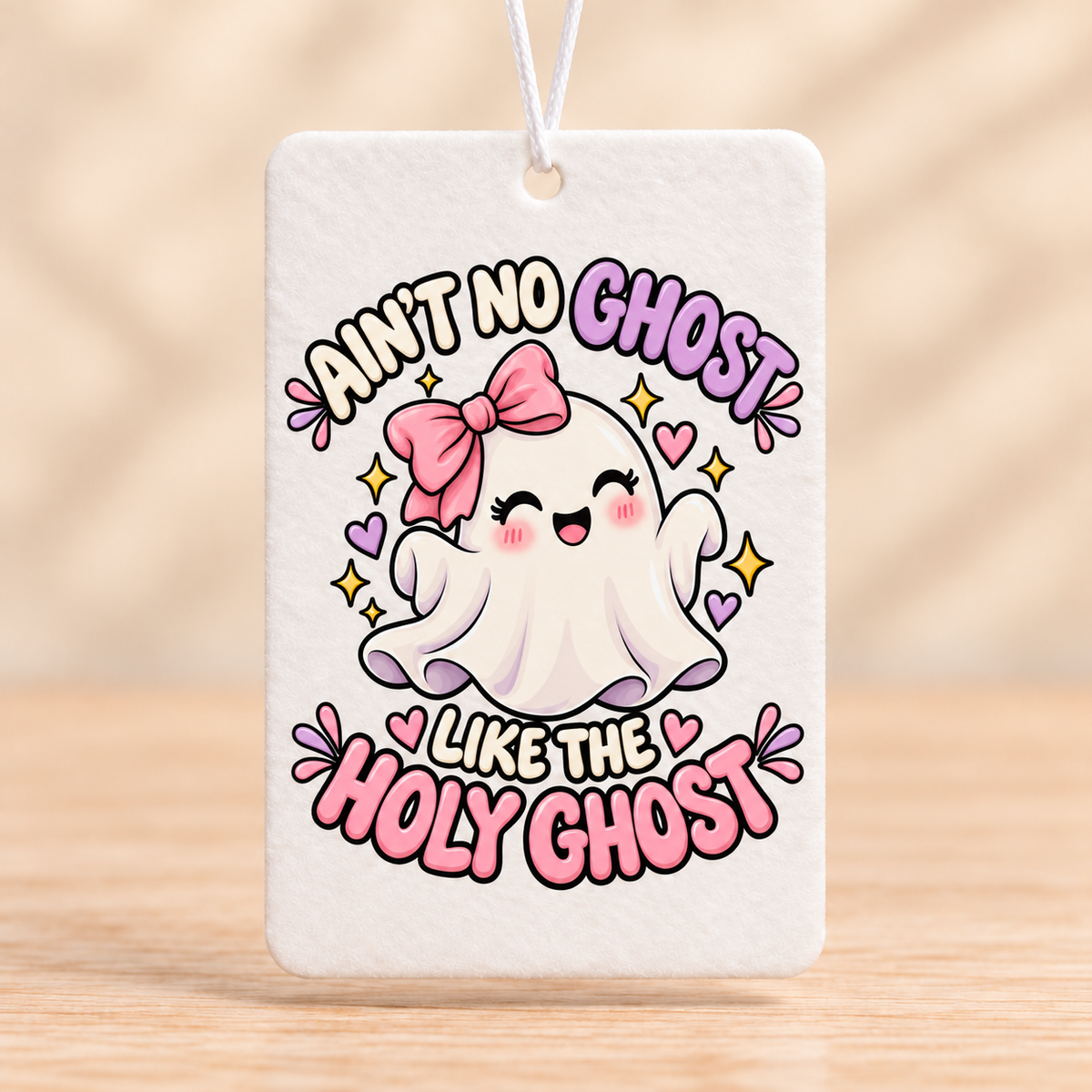 Ain’t No Ghost Like the Holy Ghost – Pink Bow — Rectangle Air Freshener — No Scent