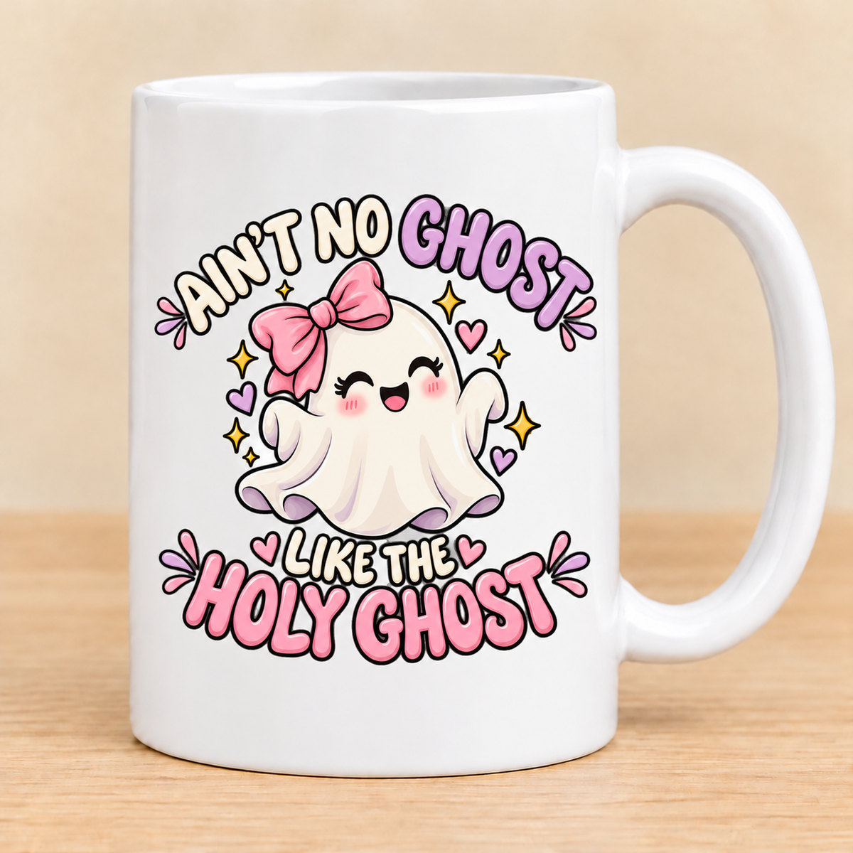 Ain’t No Ghost Like the Holy Ghost – Pink Bow — 15 oz Ceramic Mug