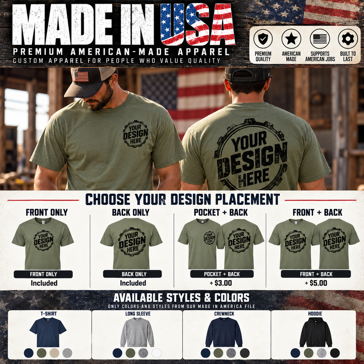 Custom Made in America Apparel – Upload Your Own Design