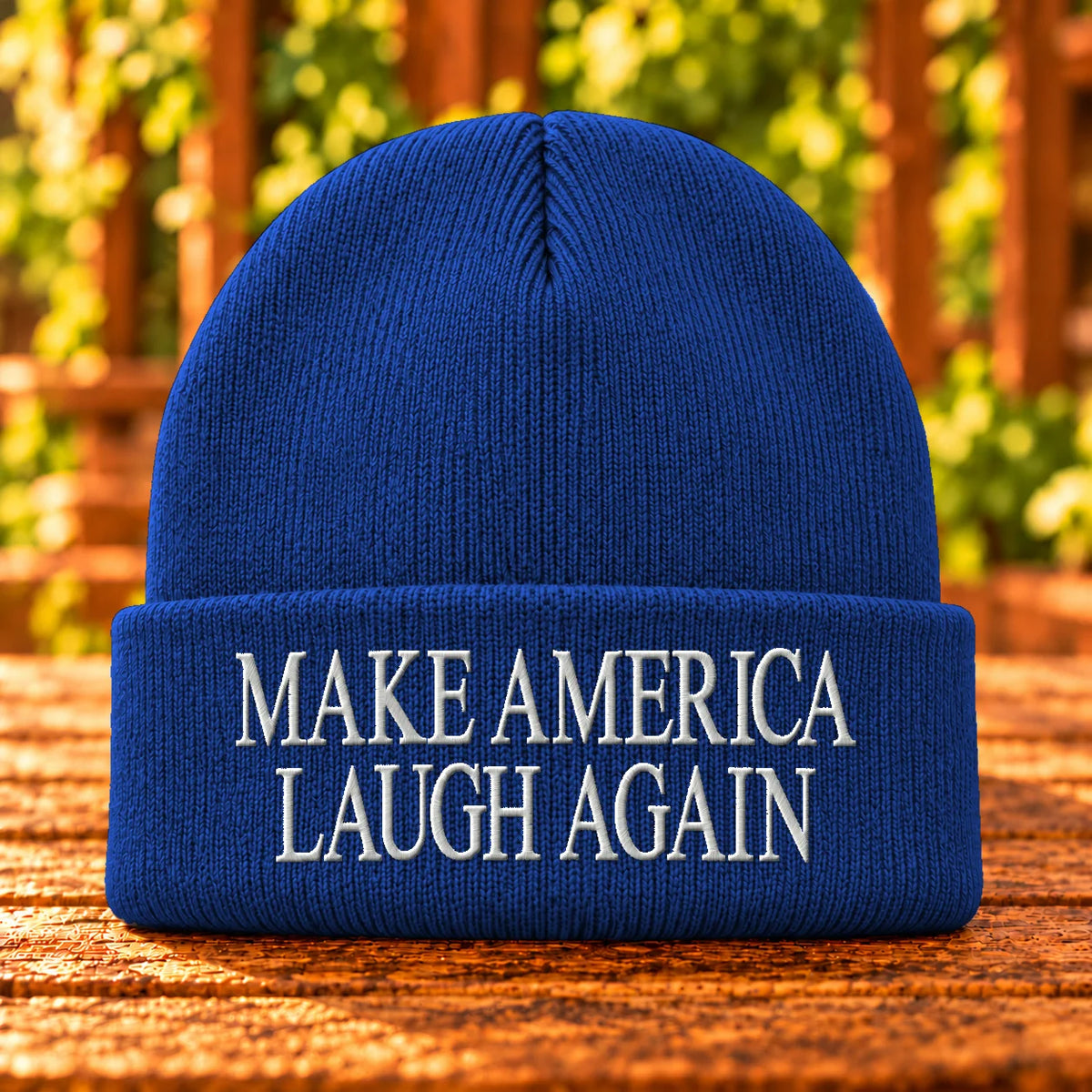 Make America Laugh Again — Athletic Royal beanie with White embroidery