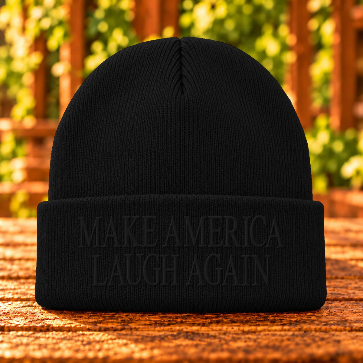 Make America Laugh Again — Black beanie with Black embroidery