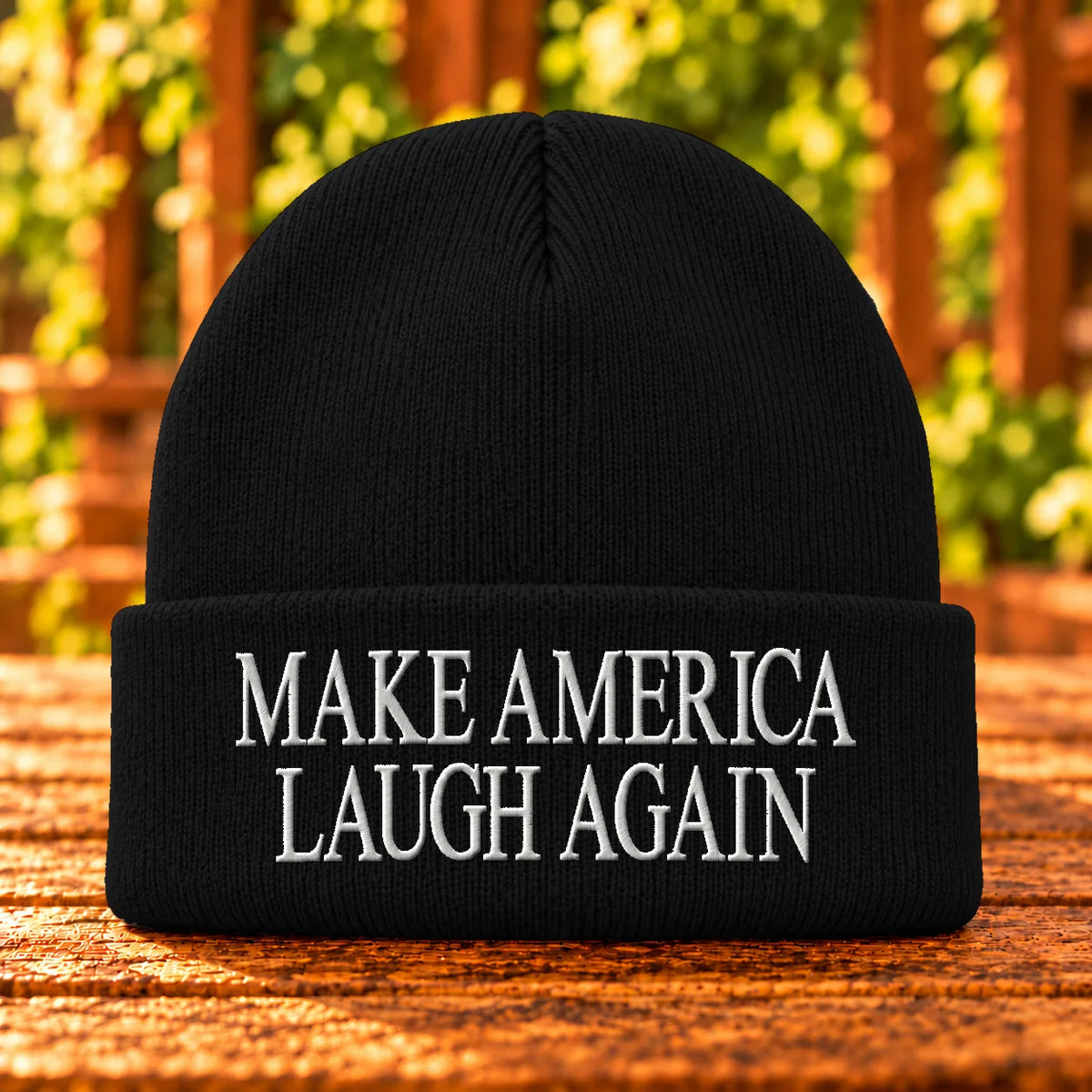 Make America Laugh Again — Black beanie with White embroidery