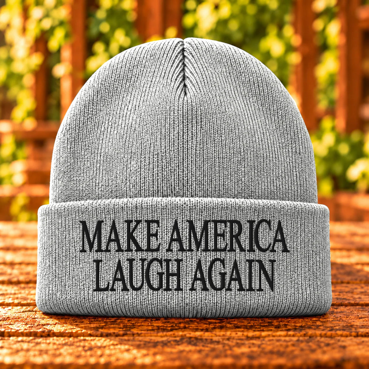 Make America Laugh Again — White beanie with Black embroidery