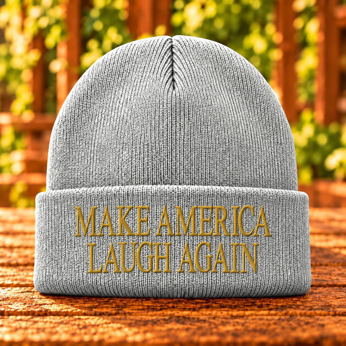 Make America Laugh Again — White beanie with Gold embroidery