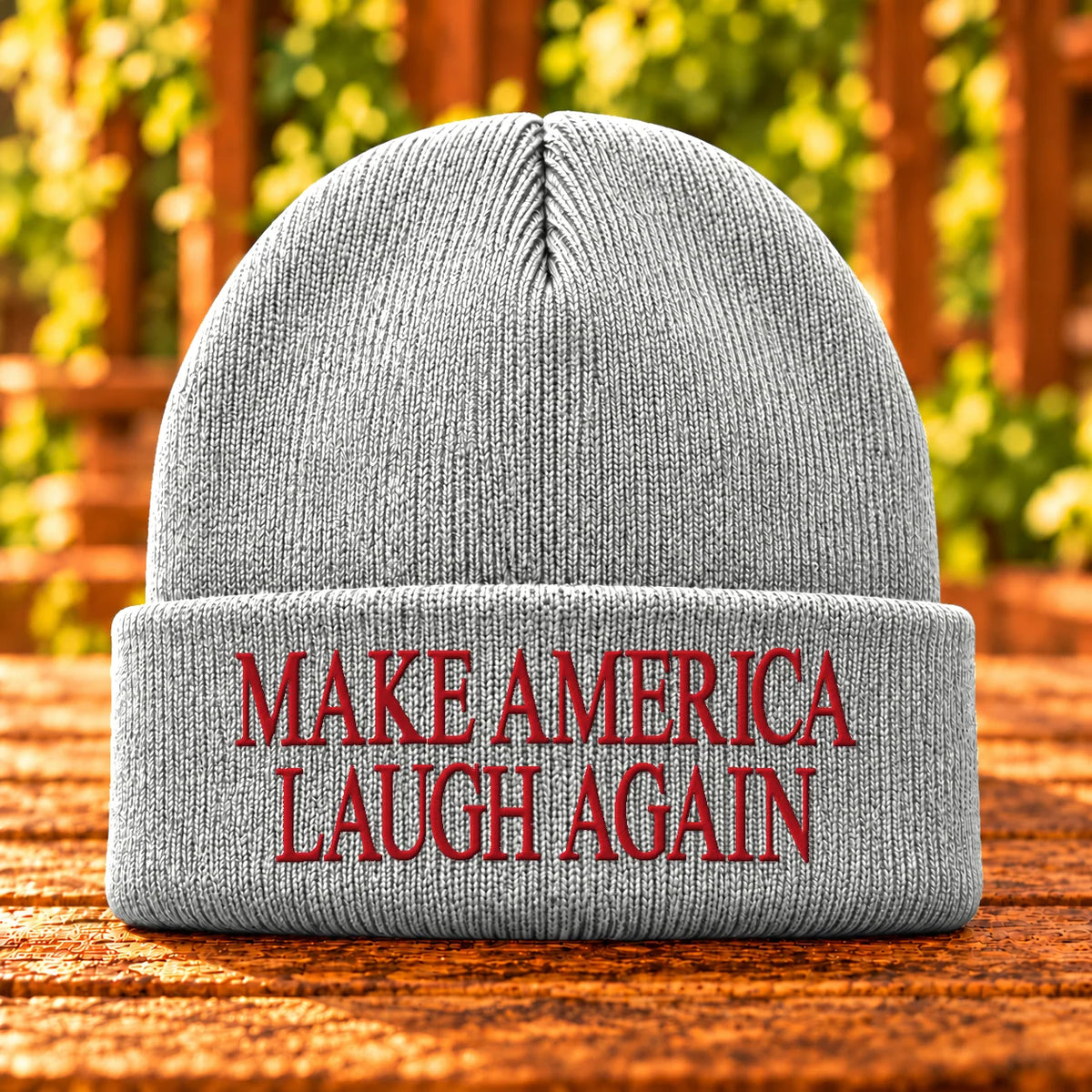 Make America Laugh Again — White beanie with Red embroidery