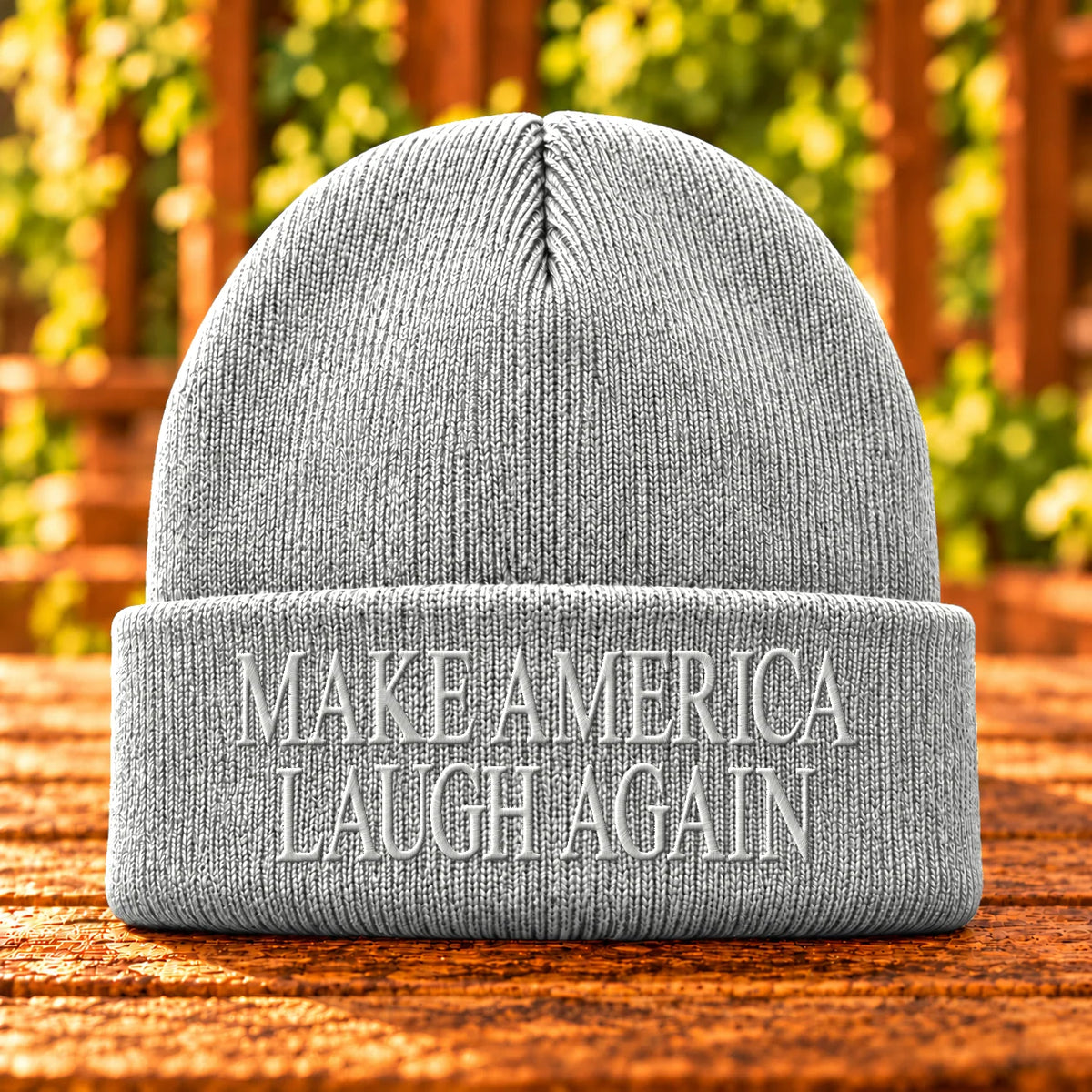 Make America Laugh Again — White beanie with White embroidery