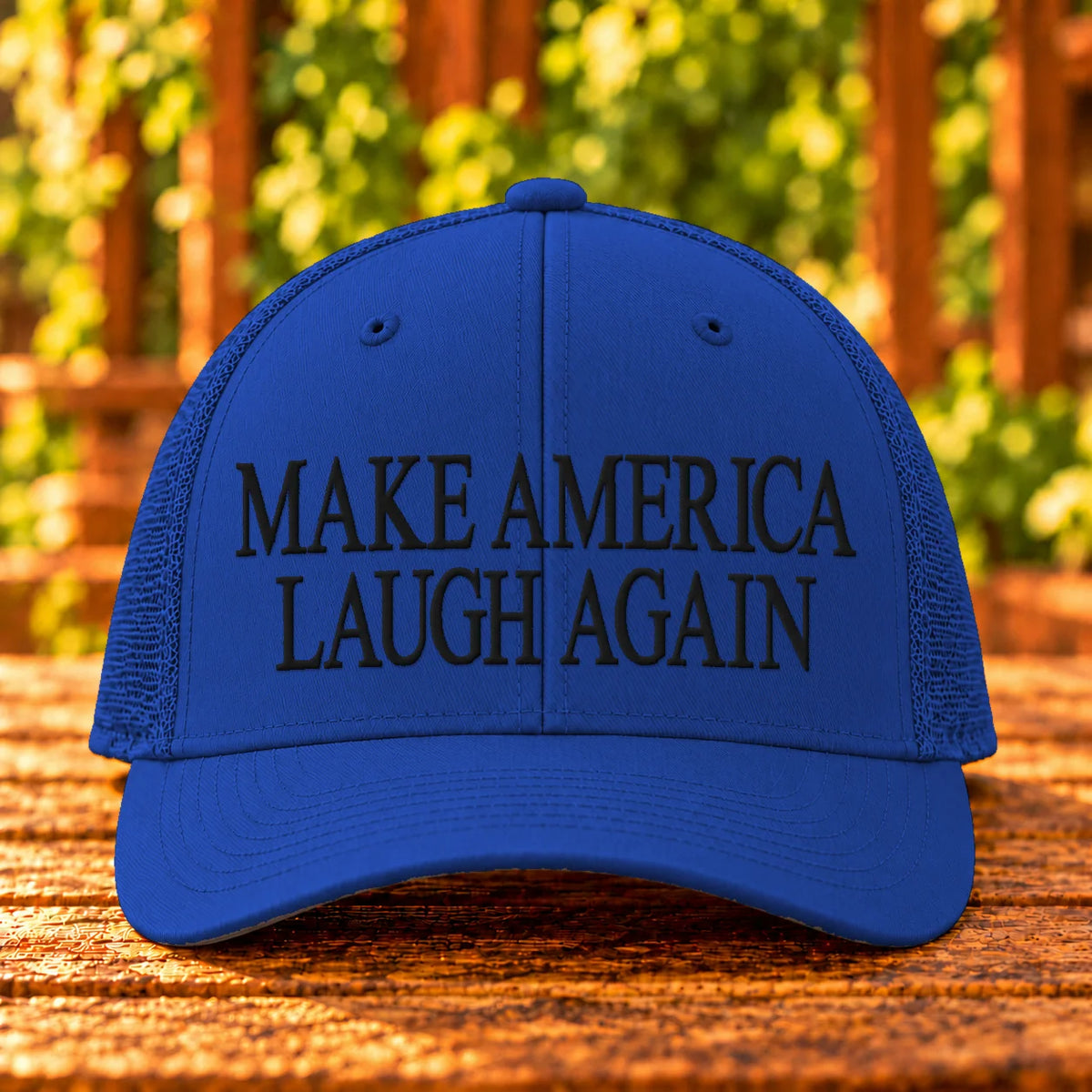 Make America Laugh Again — Royal trucker with Black embroidery