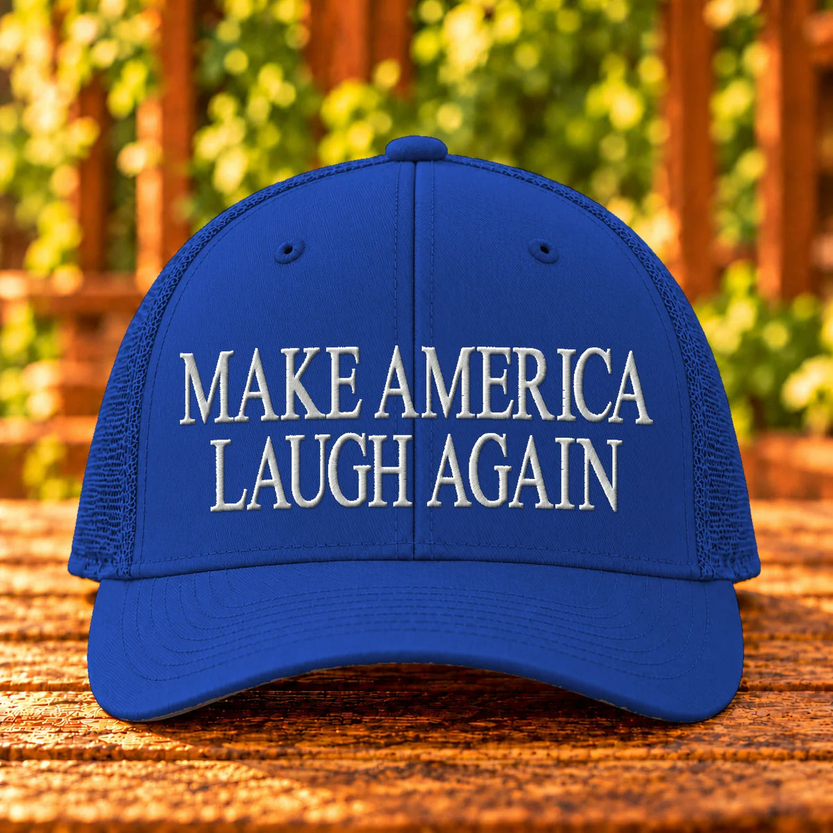 Make America Laugh Again — Royal trucker with White embroidery