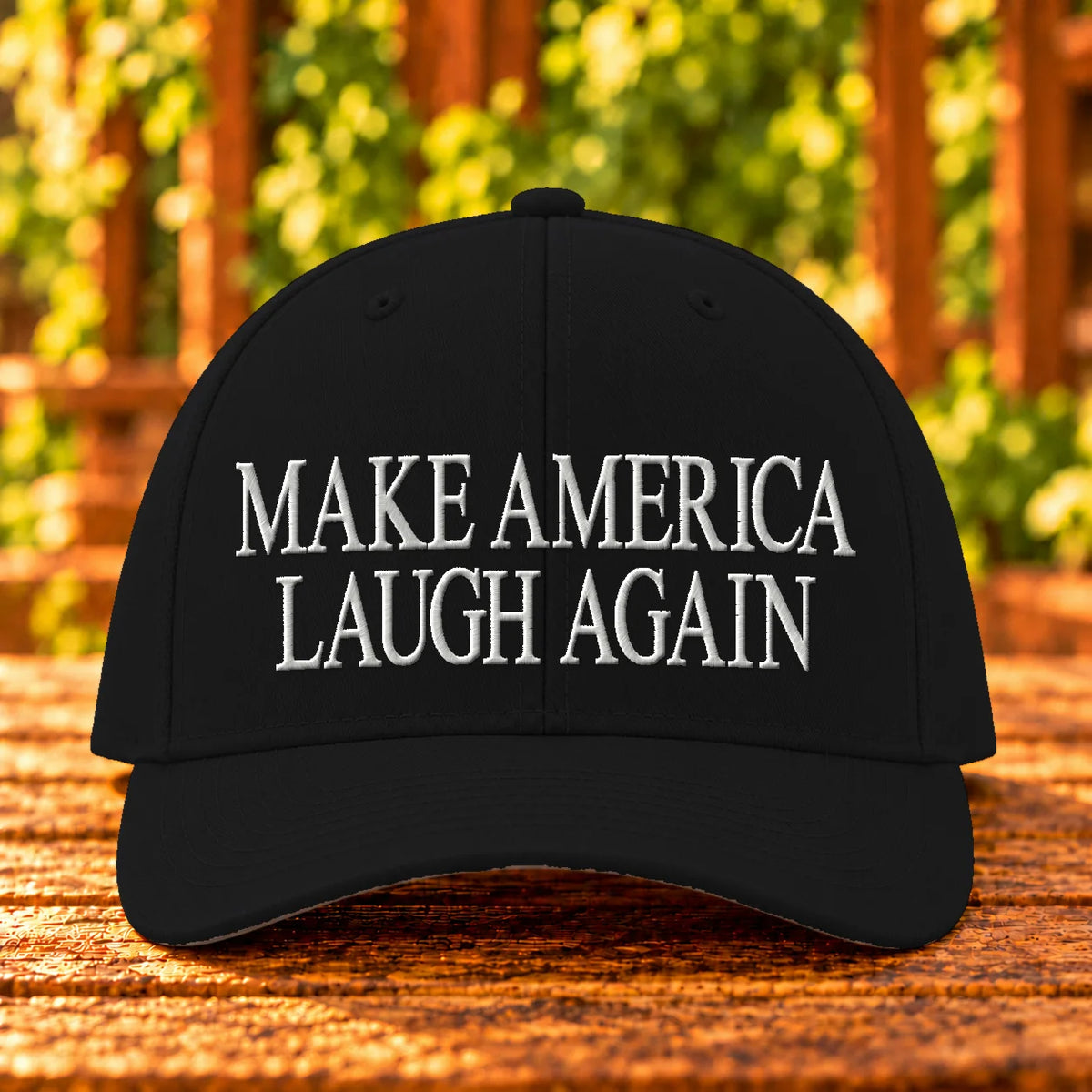 Make America Laugh Again — Black twill with White embroidery