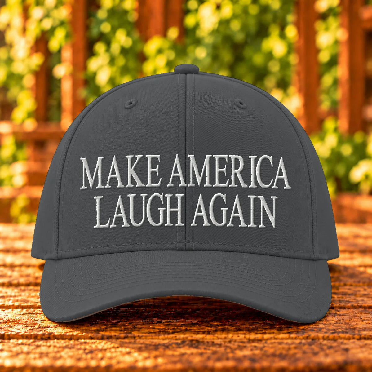 Make America Laugh Again — Charcoal twill with White embroidery