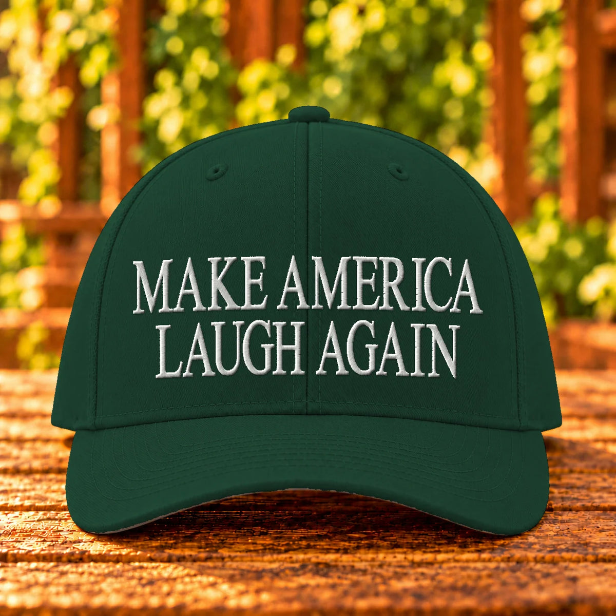 Make America Laugh Again — DarkGreen twill with White embroidery