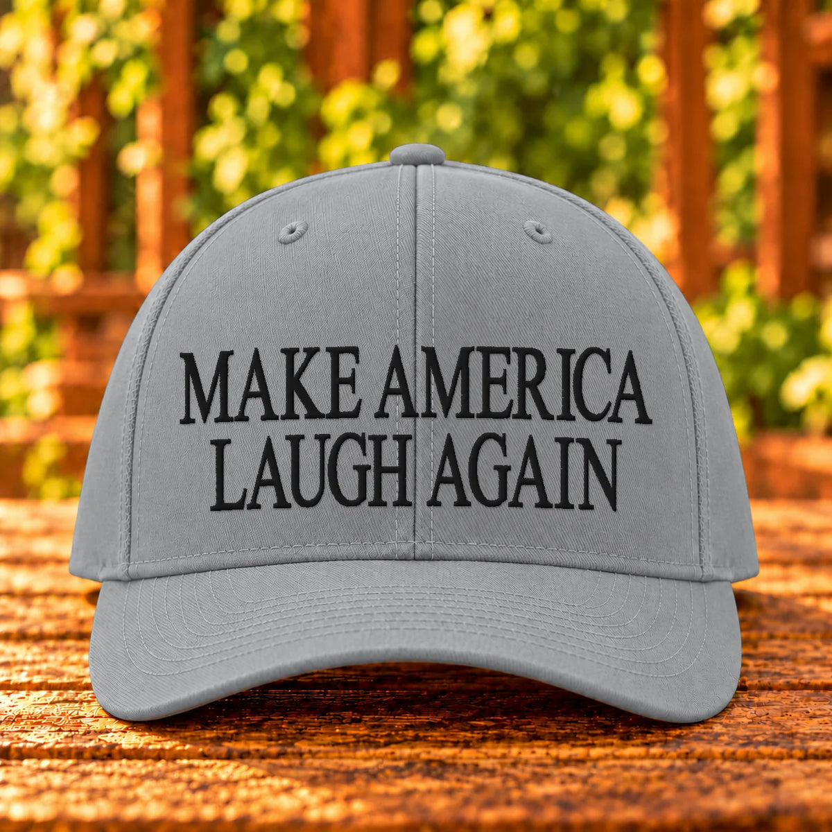 Make America Laugh Again — Grey twill with Black embroidery