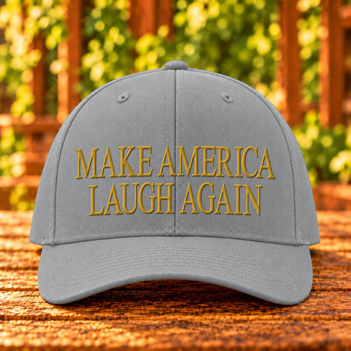 Make America Laugh Again — Grey twill with Gold embroidery